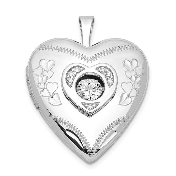 925 Sterling Silver Diamond & Vibrant CZ Necklace Heart Locket Pendant
